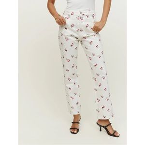 NEW Reformation Cherries Embroidered High Rise Straight Jeans, Size 23